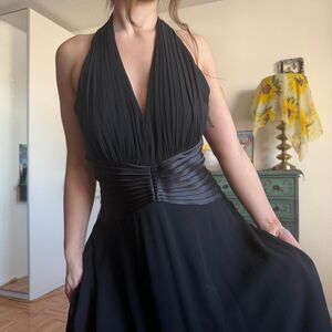 Vintage 90s Tadashi Black Silk Halter Gown